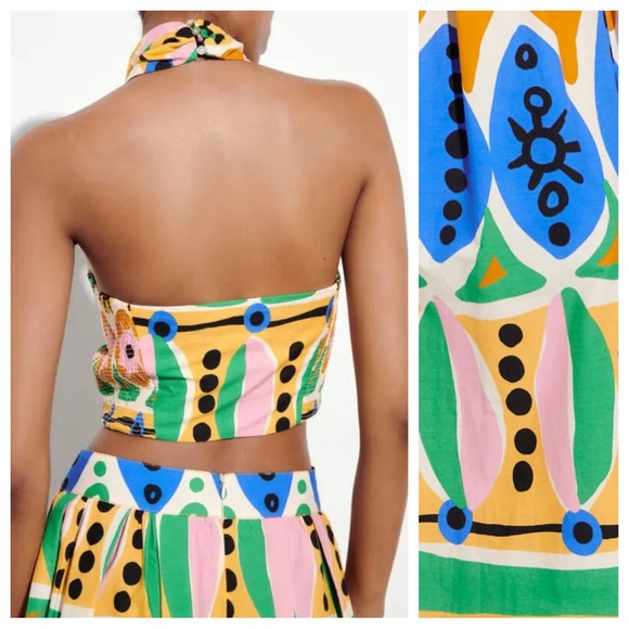 NWOT. Zara Multicolored Printed Crop Halter Top. Size S. - Picture 4 of 9